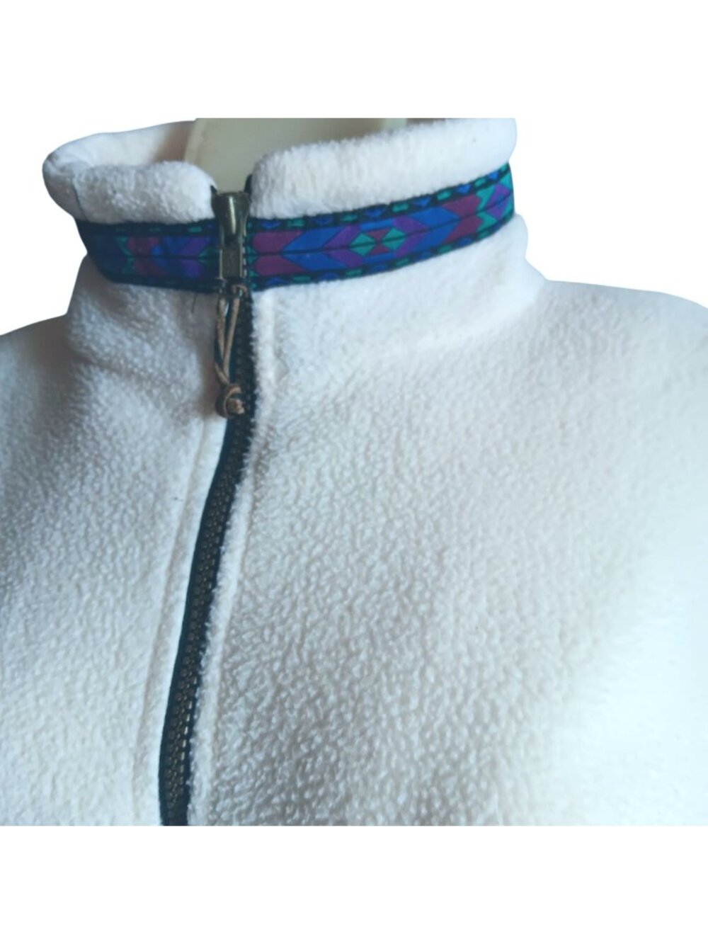 Womens XS Vtg Fleece Jacket 90's Marker Polartec White Pullover Half-Zip Pocket